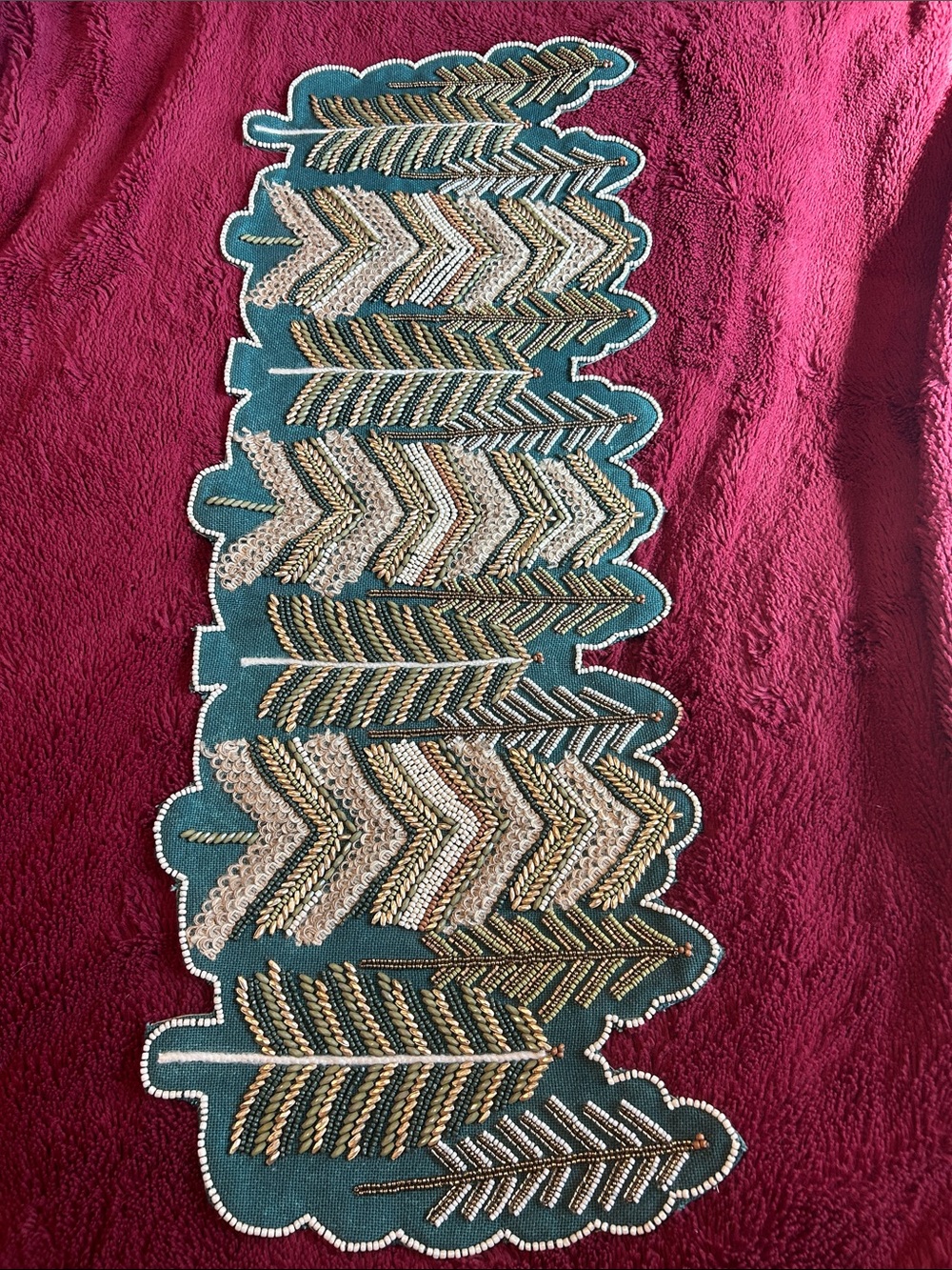 Cost Plus World Market Teal and Gold Beaded Feather Table Runner
